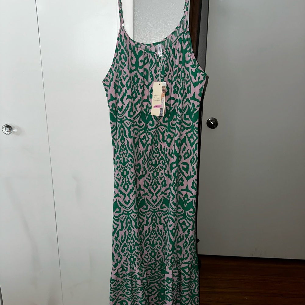Amazon Green and Pink Maxi Dress